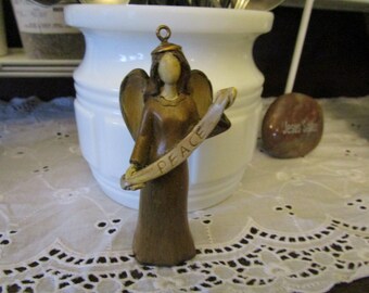 Vintage Beautiful Lady Angel holding PEACE Banner Christmas Ornament