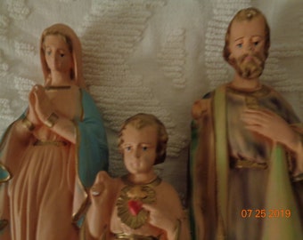 Beautiful Vintage Catholic Chalkware Mary, Jesus, Joseph