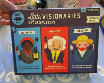 Never Used 100 Pieces Each Little Visionaries Set of 3 Puzzles Activist Physicist Painter by Mudpuppy