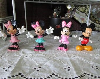 Vintage Lot of 4 Disney Toy Figures 3 Minnie Mouse and 1 Micky Mouse
