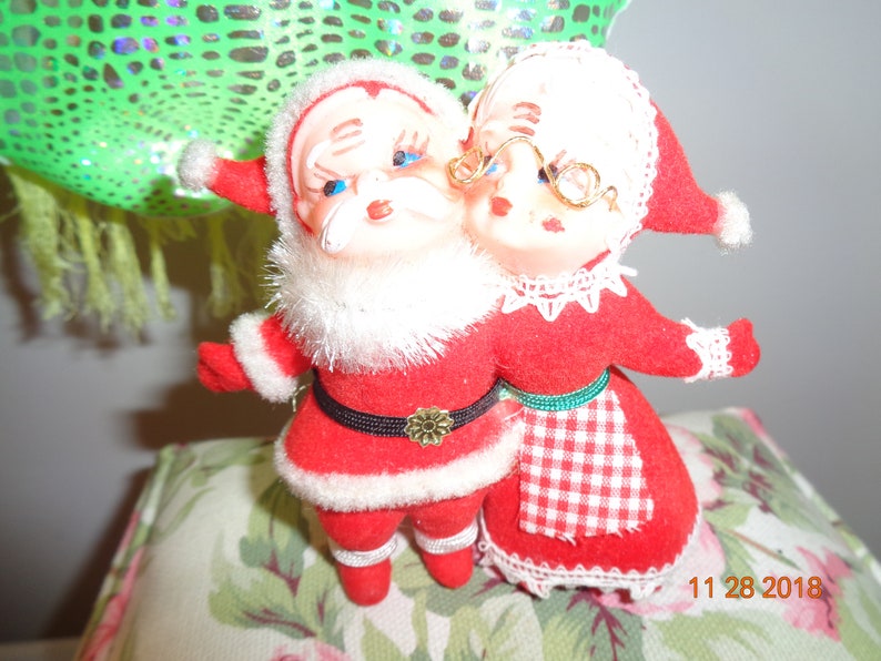 Vintage Flocked Santa And Mrs Claus Christmas Ornament Etsy
