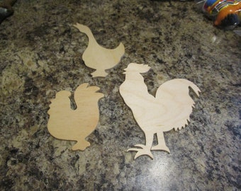 Lot of 3 wood cutouts Rooster and Goose