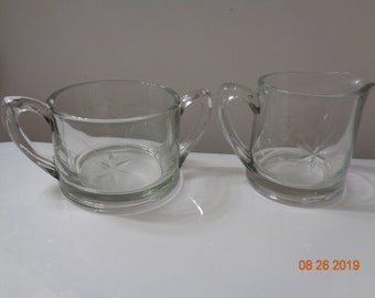 Vintage Cut Glass Sugar Bowl with Double handles and Creamer