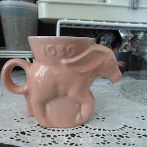 1989 Democrat Mule Donkey Ass Frankoma Ceramic Pink Mug