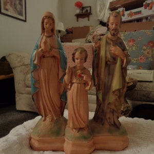 Beautiful Vintage Catholic Chalkware Mary, Jesus, Joseph