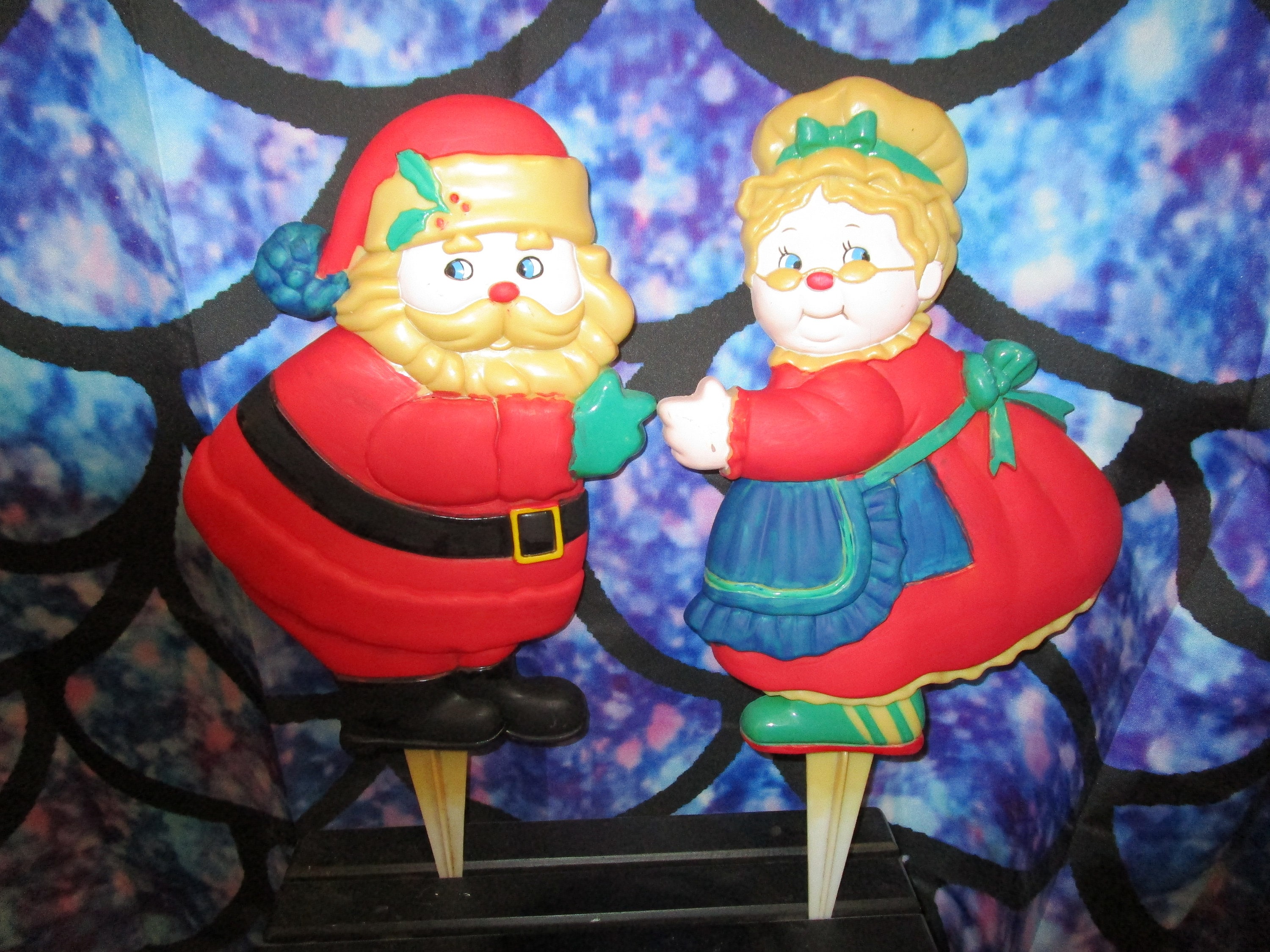 Vintage Set of 2 Christmas Hard Plastic Yard Stakes Light Holders