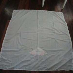 Vintage Hand Made Square White Cotton Linen Tablecloth