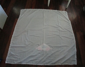 Vintage Hand Made Square White Cotton Linen Tablecloth