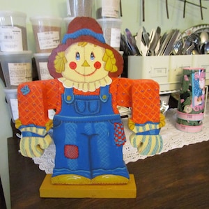 Vintage Wood Tole Painted Scarecrow