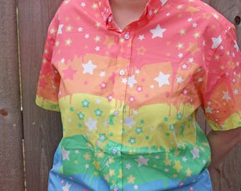 Rainbow Star Drip Pride Button-Up (Made-to-Order)