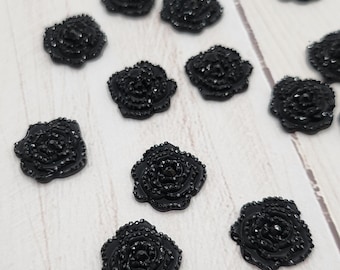 Black Glitter Rose Flower Flatback Cabochons