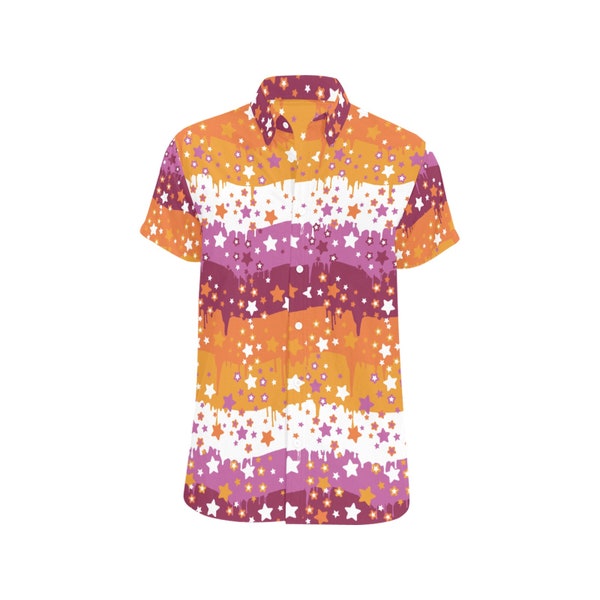 Lesbian Star Drip Pride Button-Up (Made-to-Order)