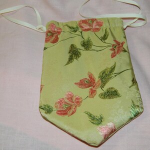 Regency Silk Jacquard Drawstring Purse with Floral Embroidery – Medium Size