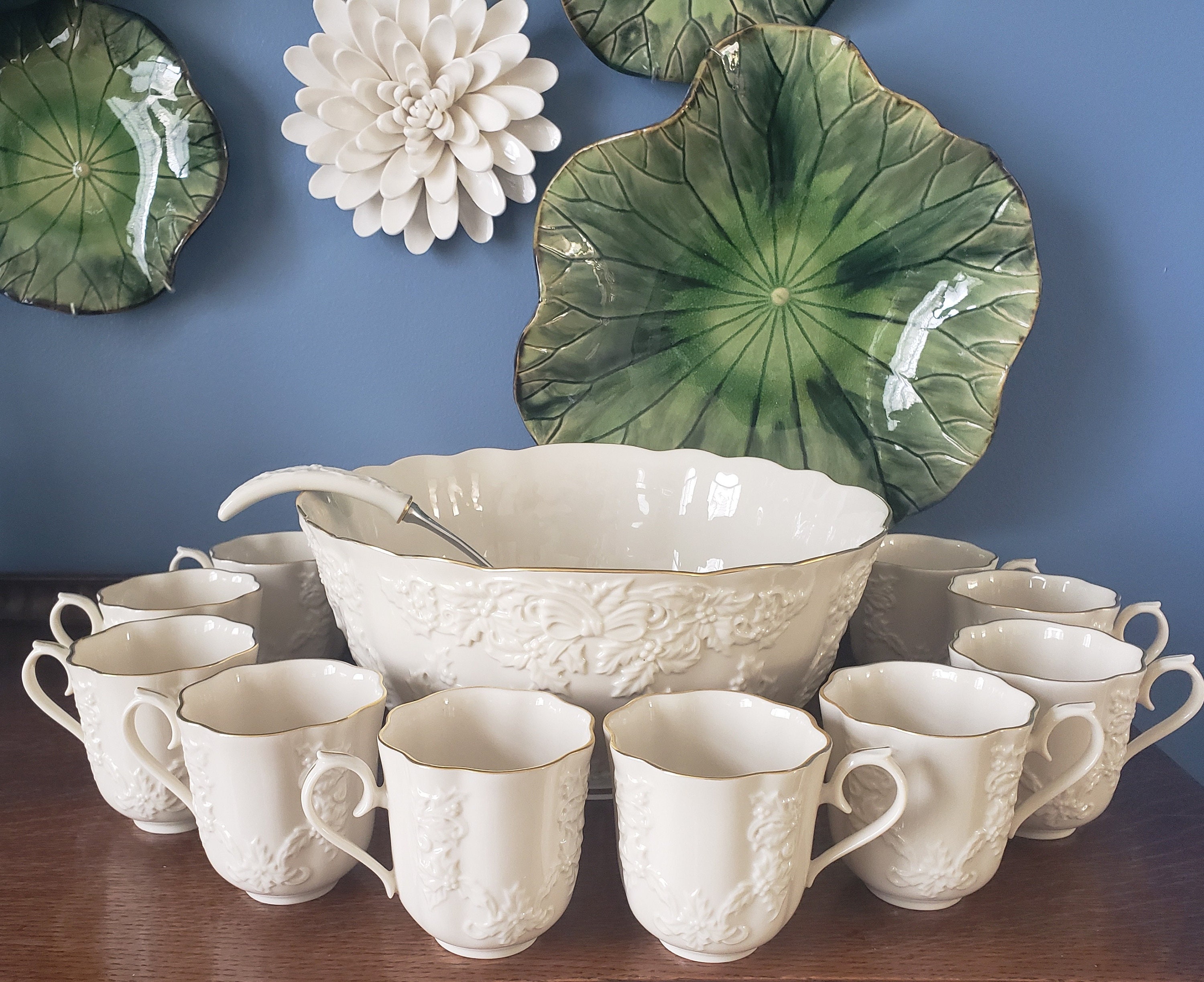 Lenox Holiday Hostess Collection XL Punch Bowl Ladle 12 mugs Etsy