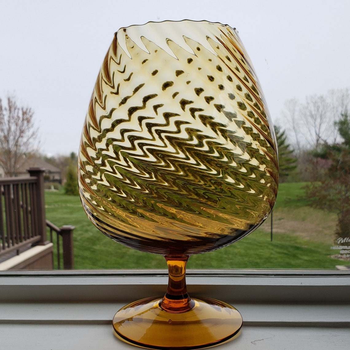 MCM Large Empoli Amber Swirl Optic GLASS Brandy Snifter Vase Etsy