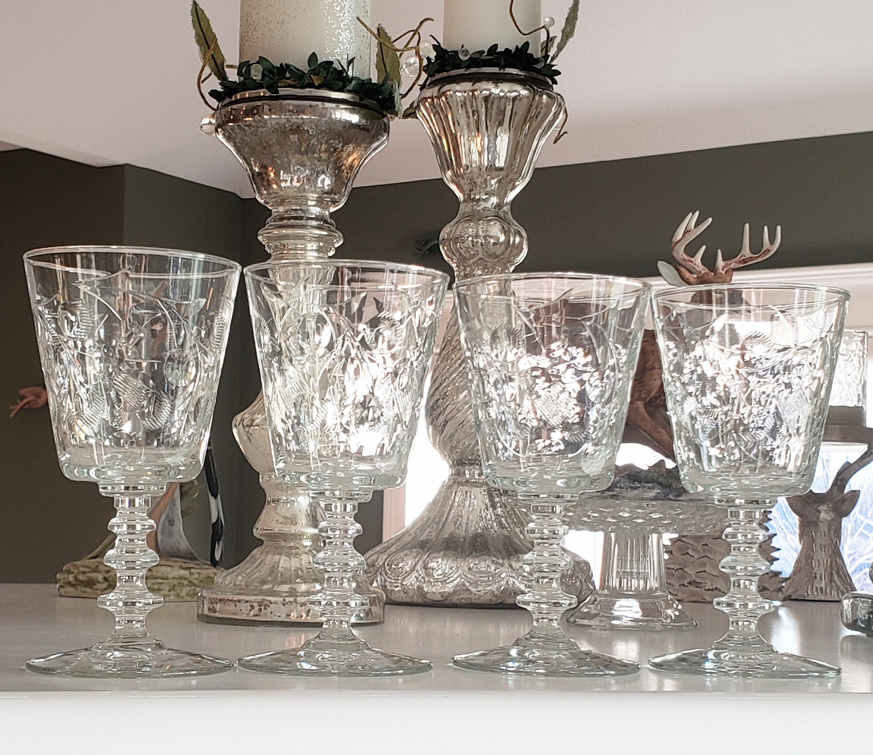 4 Vintage 1940s libbey Rock Sharpe 'charm' Crystal Three Ring Wafer