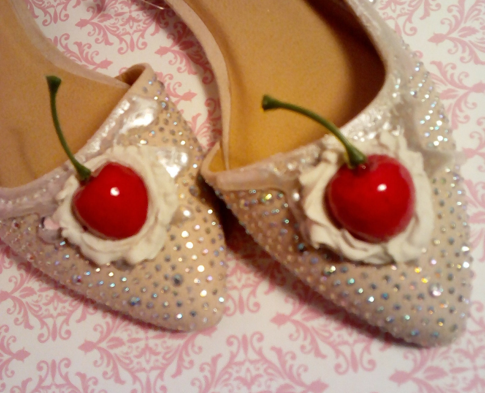 ice cream shoes champagne pearl swarovski crystal ballet flats,cake shoes,dessert shoes,women's shoes,girl's shoes,flat
