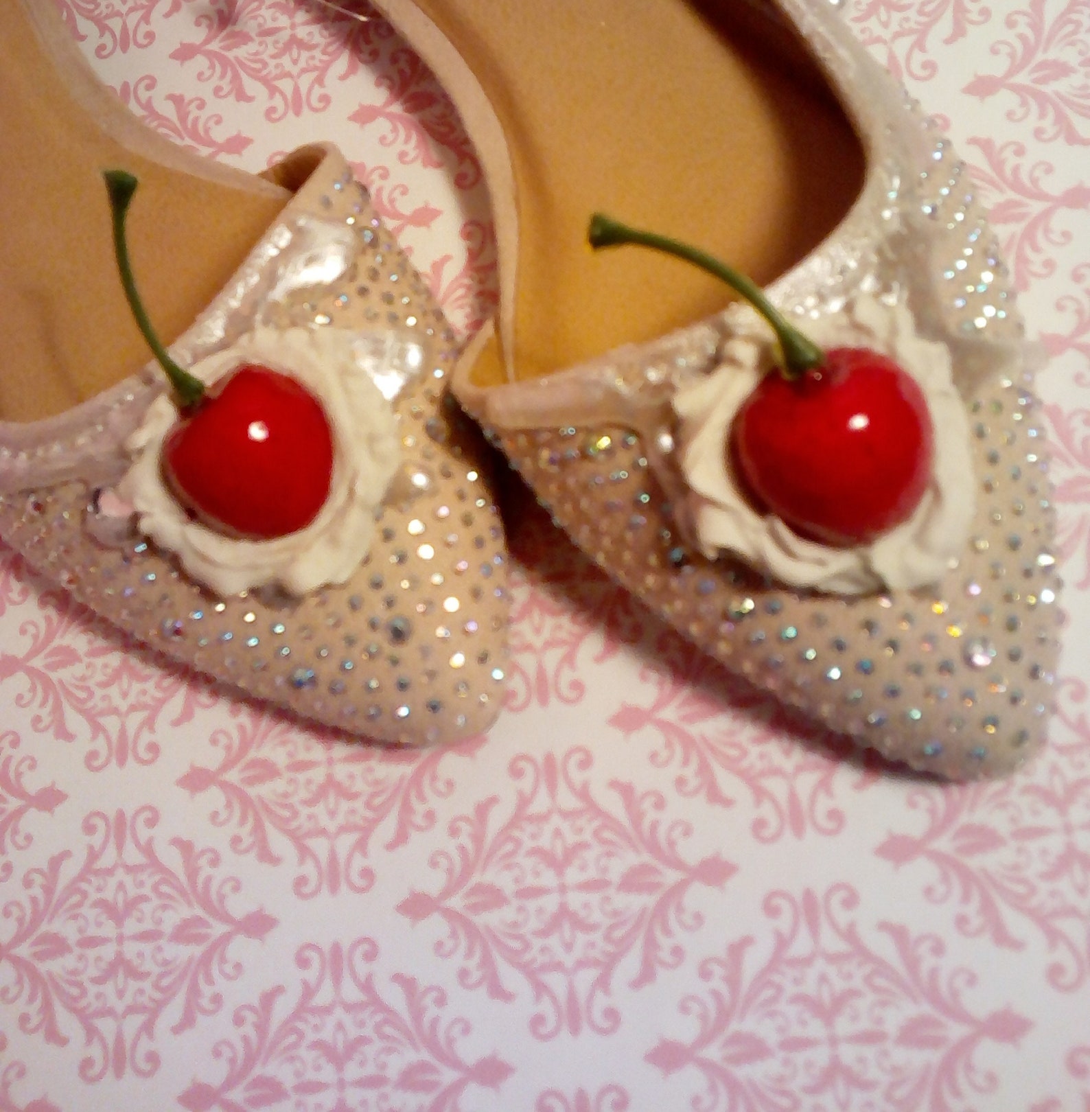 ice cream shoes champagne pearl swarovski crystal ballet flats,cake shoes,dessert shoes,women's shoes,girl's shoes,flat