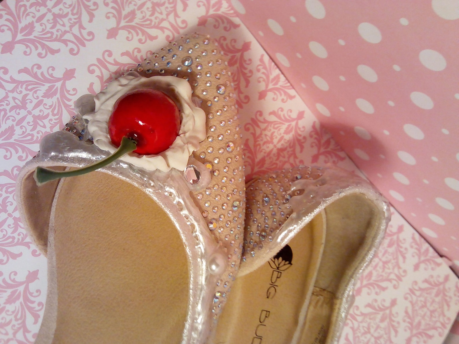 ice cream shoes champagne pearl swarovski crystal ballet flats,cake shoes,dessert shoes,women's shoes,girl's shoes,flat