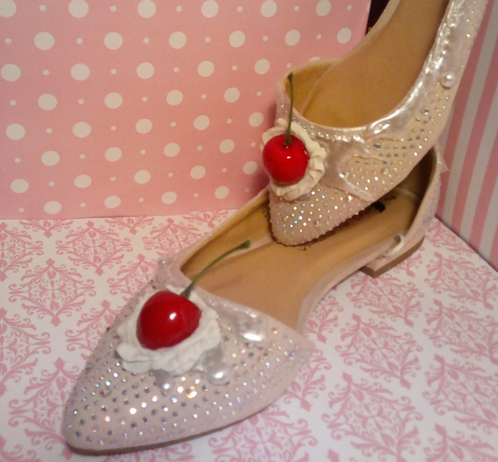 ice cream shoes champagne pearl swarovski crystal ballet flats,cake shoes,dessert shoes,women's shoes,girl's shoes,flat