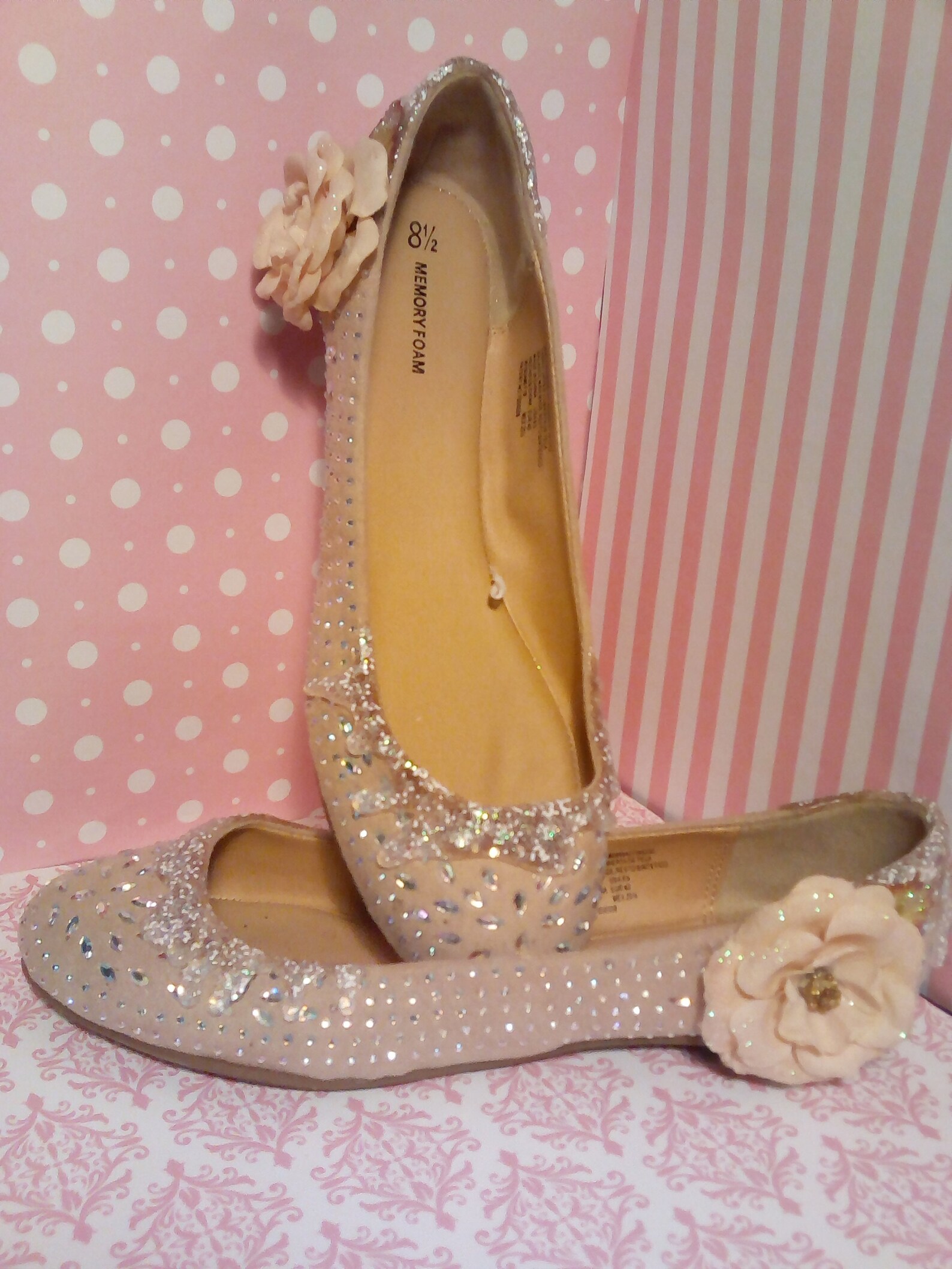 ice cream shoes beige flower ballet flats,valentine's day,champagne cake shoes,cake shoes,canvas shoes,glitter shoes,crystal