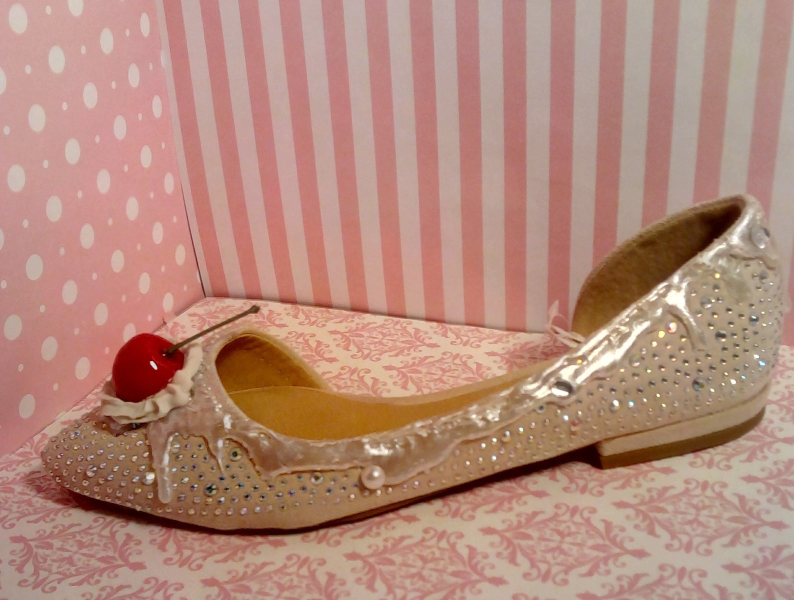 ice cream shoes champagne pearl swarovski crystal ballet flats,cake shoes,dessert shoes,women's shoes,girl's shoes,flat