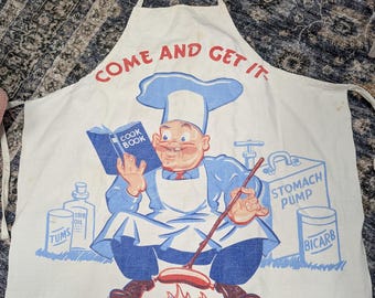 BBQ APRON Come and Get It! MCM Cartoon Large Vintage