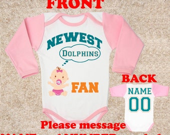 Le plus récent fan des Dolphins ROSE Chiefs corps de bébé personnalisé nom numéro vêtements enfants enfant en bas âge football bébé body