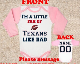 Je suis un fan comme papa Texans papa personnalisé personnalisé NOM NUMÉRO bébé body body vêtements enfants tout-petit bébé fille vêtements enfant