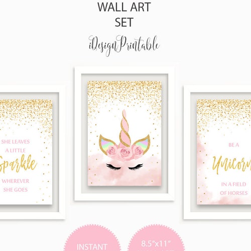 Unicorn Wall Art Set Instant Download Confetti Unicorn Wall Etsy