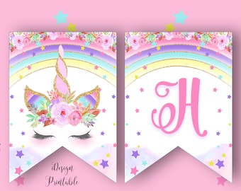 Printable Unicorn Happy Birthday Banner Unicorn Birthday Etsy