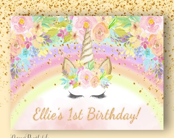 Magical Unicorn Backdrop, Unicorn Birthday Sign Printable, Floral Unicorn Poster, Unicorn Party Background, Girl Birthday Sign, Digital File