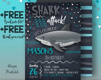Shark Invitation, Shark Birthday Invitation, Shark Party Printable, Pool Party Invitations, Shark Attack, Under The Sea, Shark Themed Invite