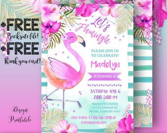 Flamingo Invitation, Flamingo Birthday Invitation, Flamingo Pool Party, Summer Party Invitation, Tropical Party Invitation, Summer Birthday