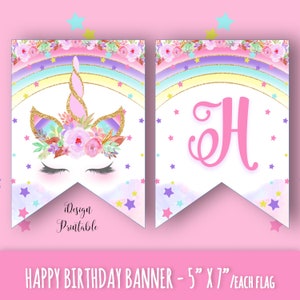 Unicorn Happy Birthday Banner, Rainbow Unicorn Birthday Banner Instant Download, Printable Unicorn Banner, Unicorn Garland, Happy Birthday image 1