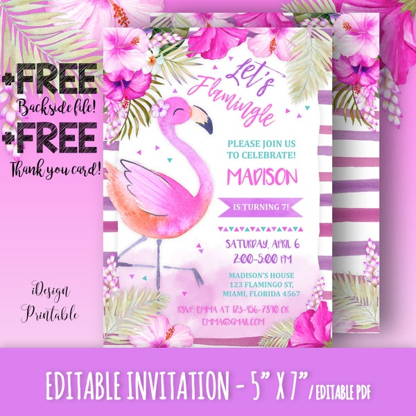 Flamingo Invitation, Flamingo Birthday Invitation, Flamingo Pool Party, Summer Party Invitation, Tropical Party Invitation, Summer Birthday