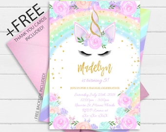 unicorn invitation etsy