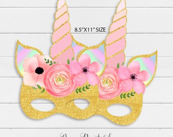 rainbow unicorn party mask floral unicorn mask printable etsy