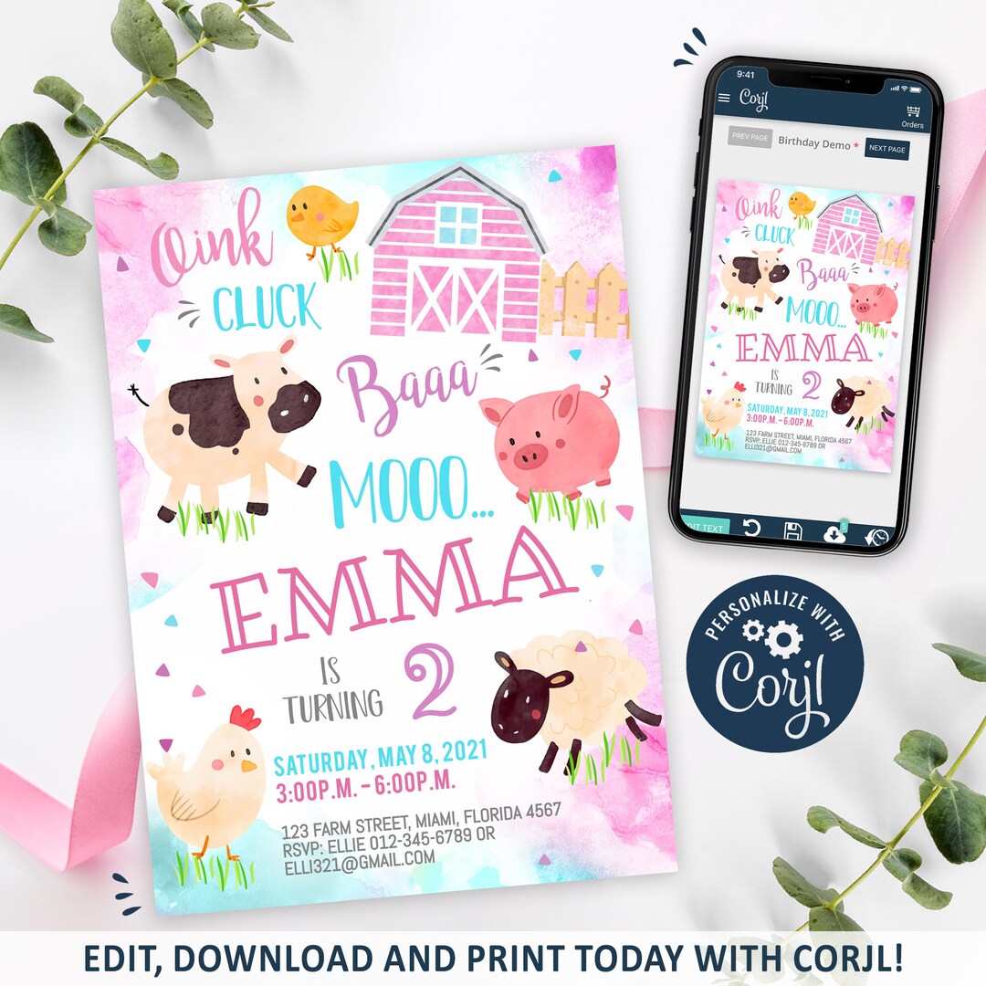 Farm Invitation, Farm Birthday Invitation Printable, Girl Farm Party ...