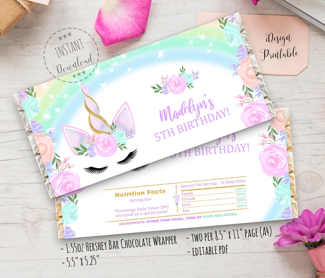 Free Printable Unicorn Birthday Candy Bar Wrappers