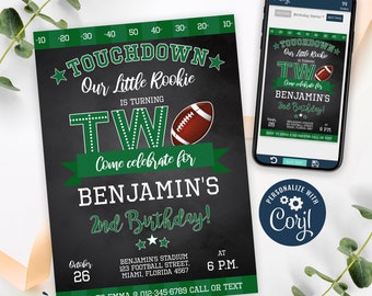 Football Invitation, Football Birthday Invitation Printable, Sports Party Invite, Football 2nd Birthday Invite, CORJL INSTANT DOWNLOAD