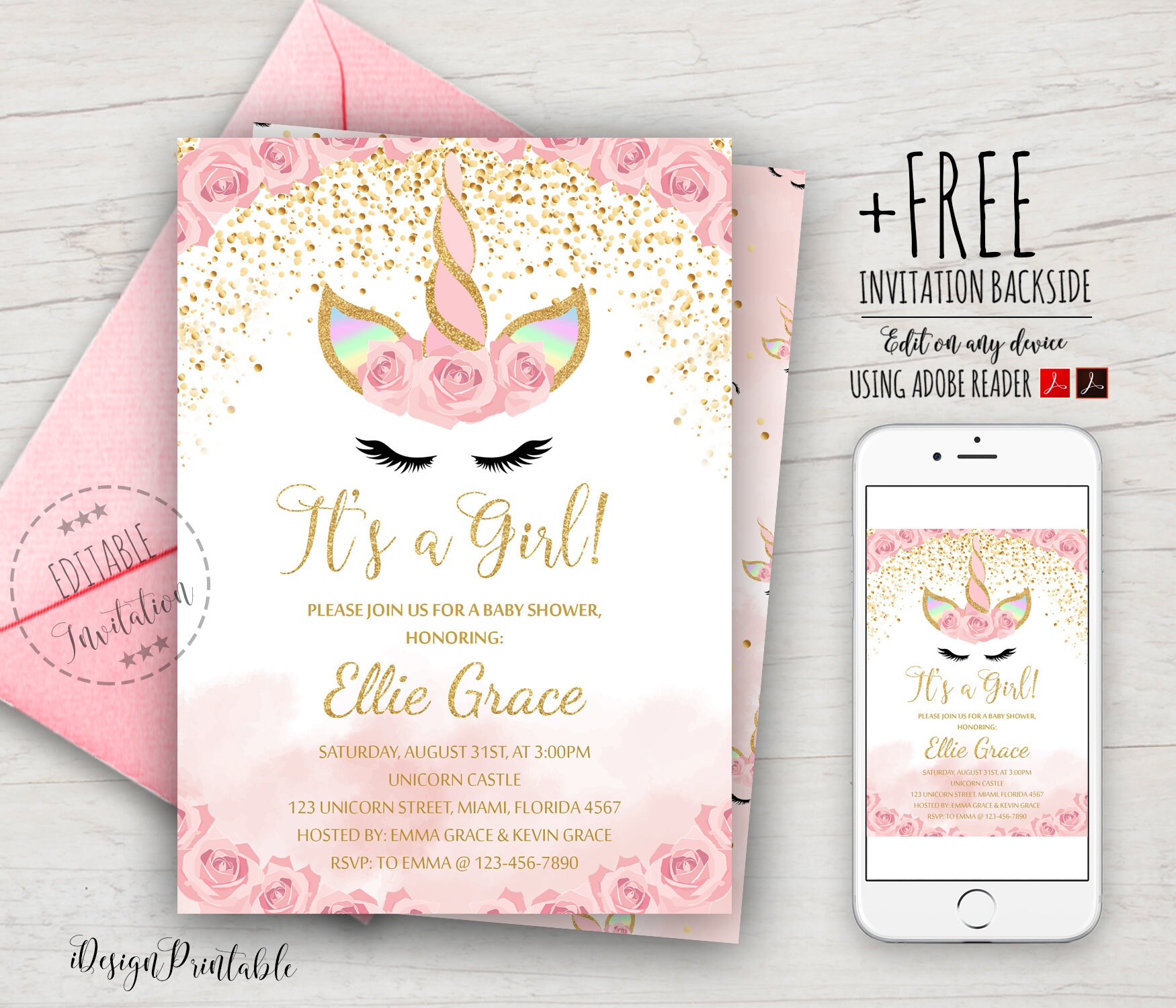 Unicorn Baby Shower Invitation Magical Unicorn Baby Shower Etsy