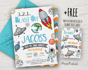 Space Invitation, Space Birthday Invitation Printable, Outer Space Party Invite, Astronaut Invite, Rocket Ship, EDITABLE, INSTANT DOWNLOAD