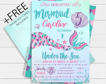 Mermaid Invitation, Mermaid Birthday Invitation, Mermaid Party, Under The Sea Invitation, Mermaid Printable, Mermaid Invite INSTANT DOWNLOAD