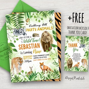 Party Animals Invitation, Animals Birthday Invitation, Wild Time Party Invite, Jungle Party Invite, Zoo Invite, EDITABLE, INSTANT DOWNLOAD