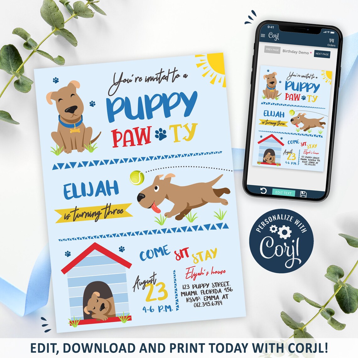 Puppy Invitation Puppy Birthday Invitation Printable Boy - Etsy