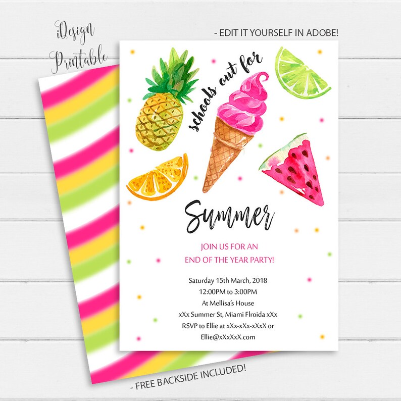 End Of School Party School s Out Party Invitation Summer Etsy