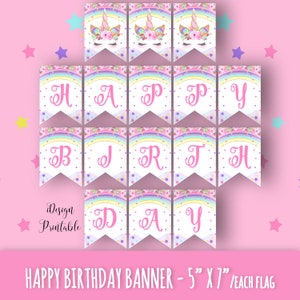 Unicorn Happy Birthday Banner, Rainbow Unicorn Birthday Banner Instant Download, Printable Unicorn Banner, Unicorn Garland, Happy Birthday image 2