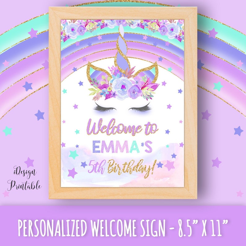 Unicorn Welcome Sign Rainbow Unicorn Birthday Sign Printable - Etsy