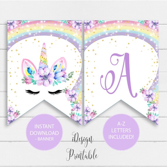 rainbow unicorn a z letter banner unicorn birthday banner etsy
